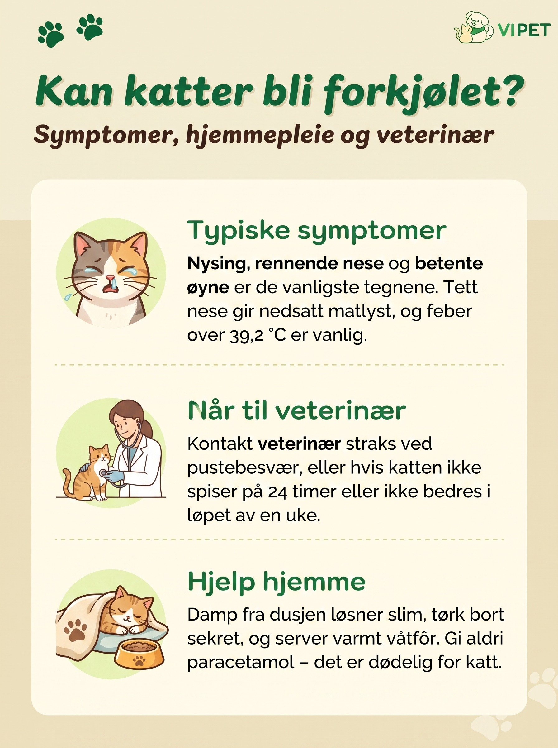 Infografikk om forkjølelse hos katt: symptomer, når du bør kontakte veterinær og hjemmepleie